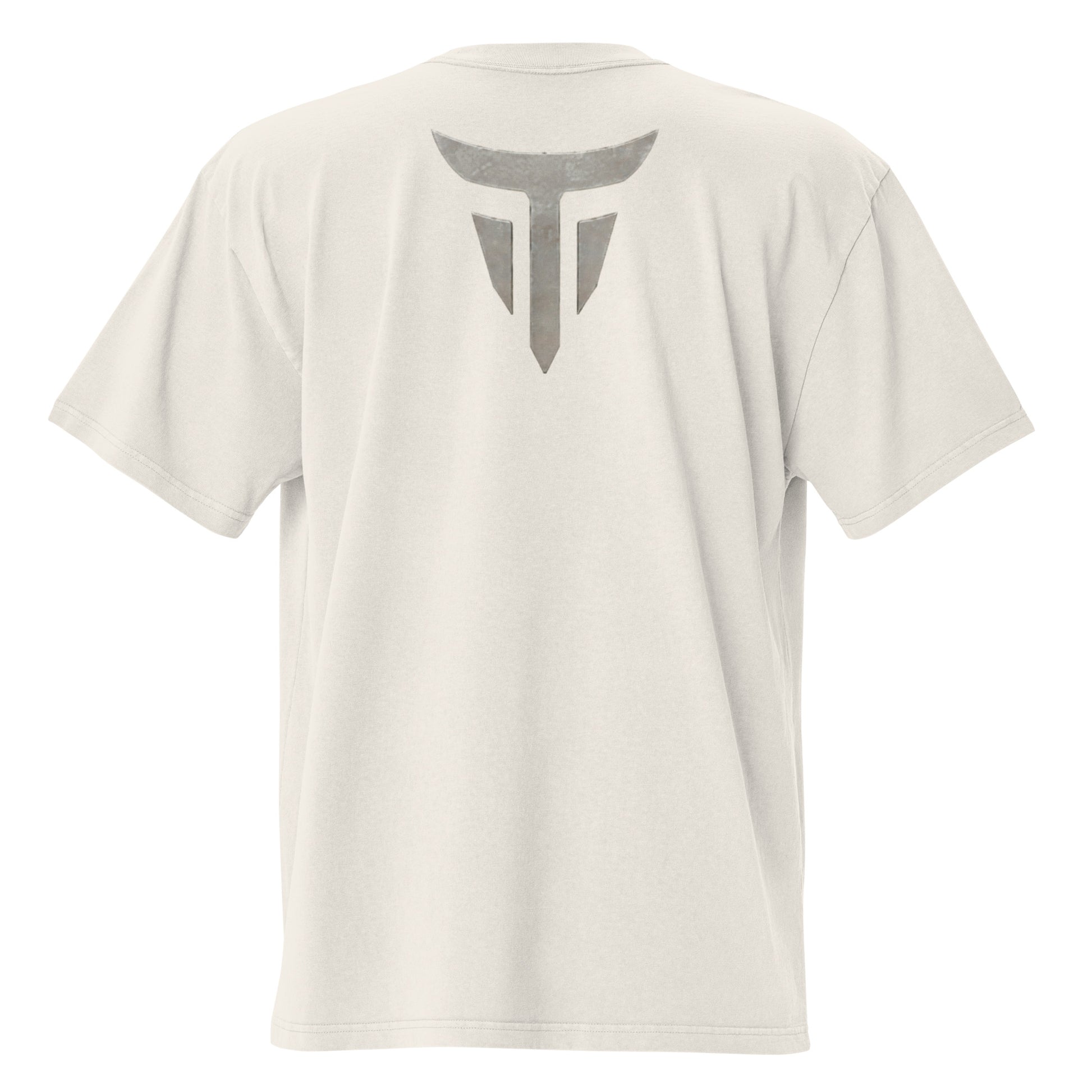 Warrior oversized heavyweight gym T-shirt in Faded Bone, back view
