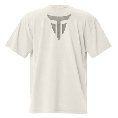 Warrior oversized heavyweight gym T-shirt in Faded Bone, back view