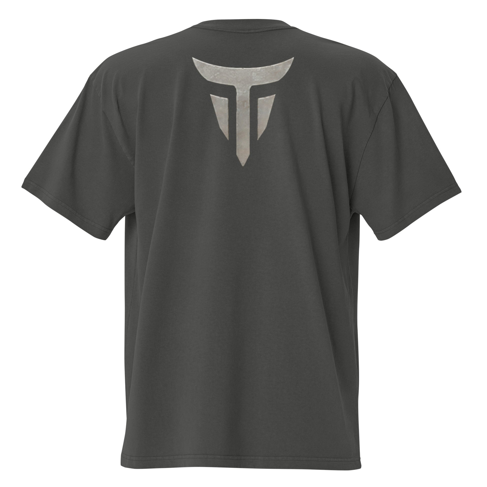 Warrior oversized heavyweight gym T-shirt in Faded Coal, back view
