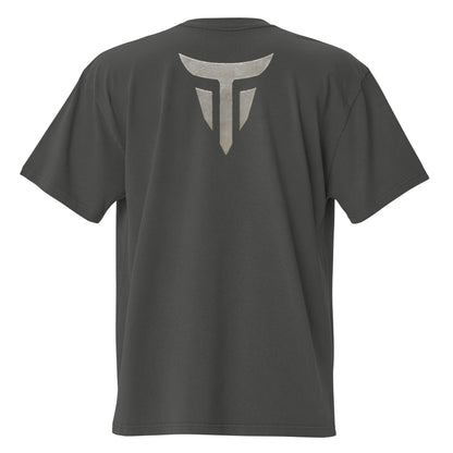 Warrior oversized heavyweight gym T-shirt in Faded Coal, back view