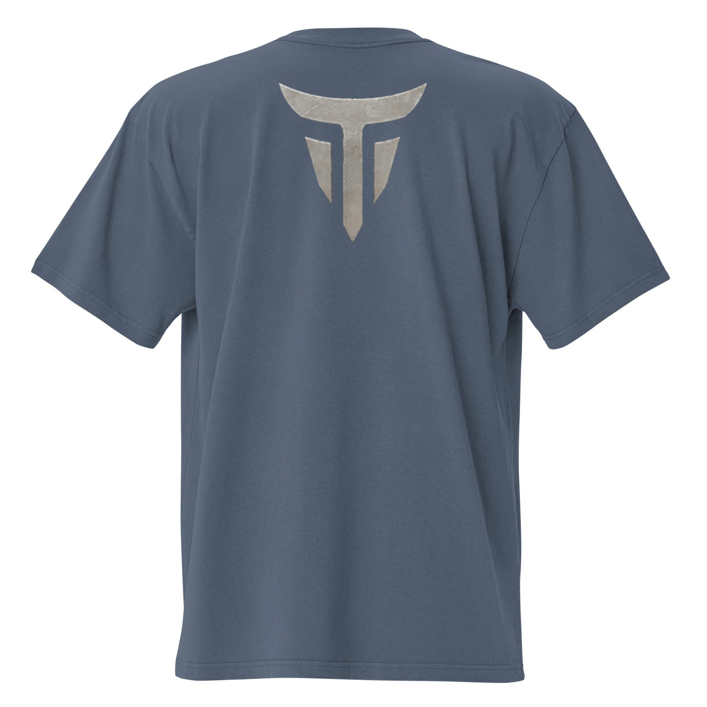 Warrior oversized heavyweight gym T-shirt in Faded Indigo, back view
