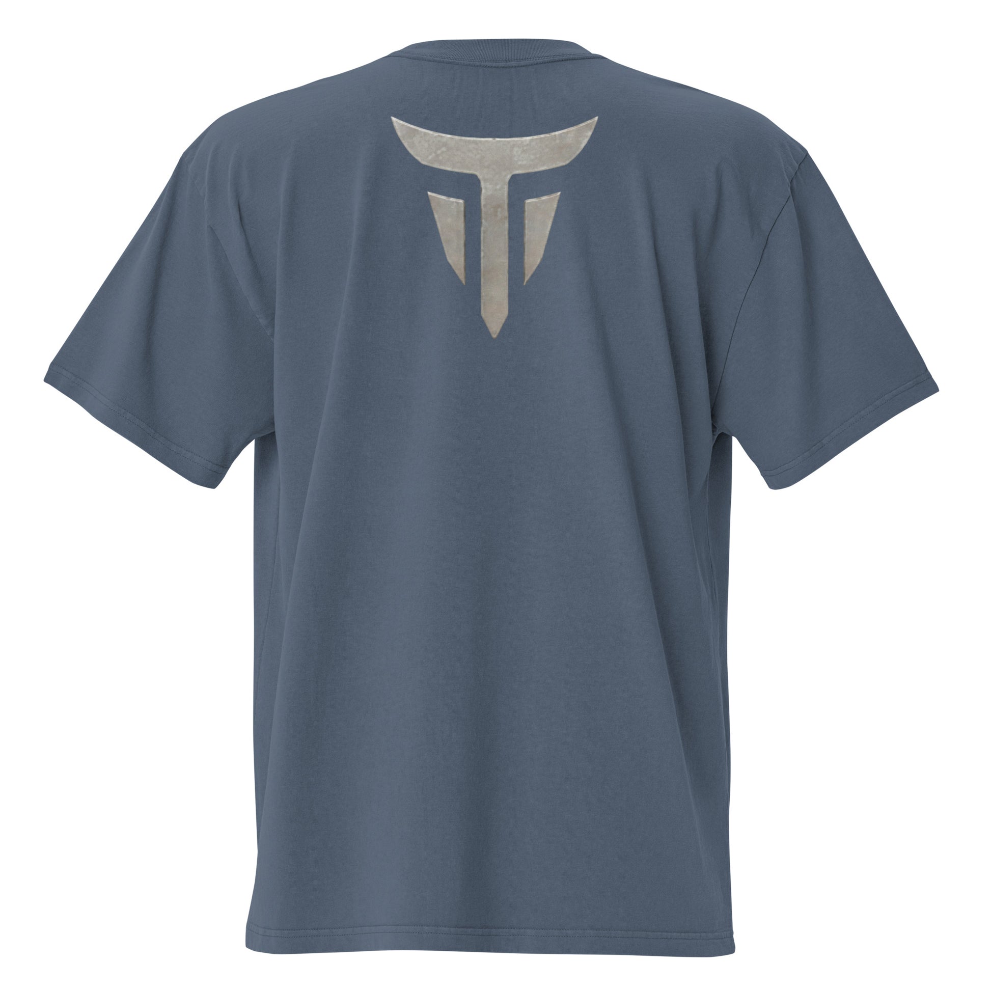 Warrior oversized heavyweight gym T-shirt in Faded Indigo, back view