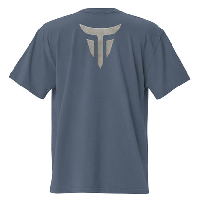 Warrior oversized heavyweight gym T-shirt in Faded Indigo, back view