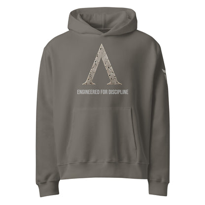 Warrior oversized heavyweight gym hoodie in Asphalt, front view