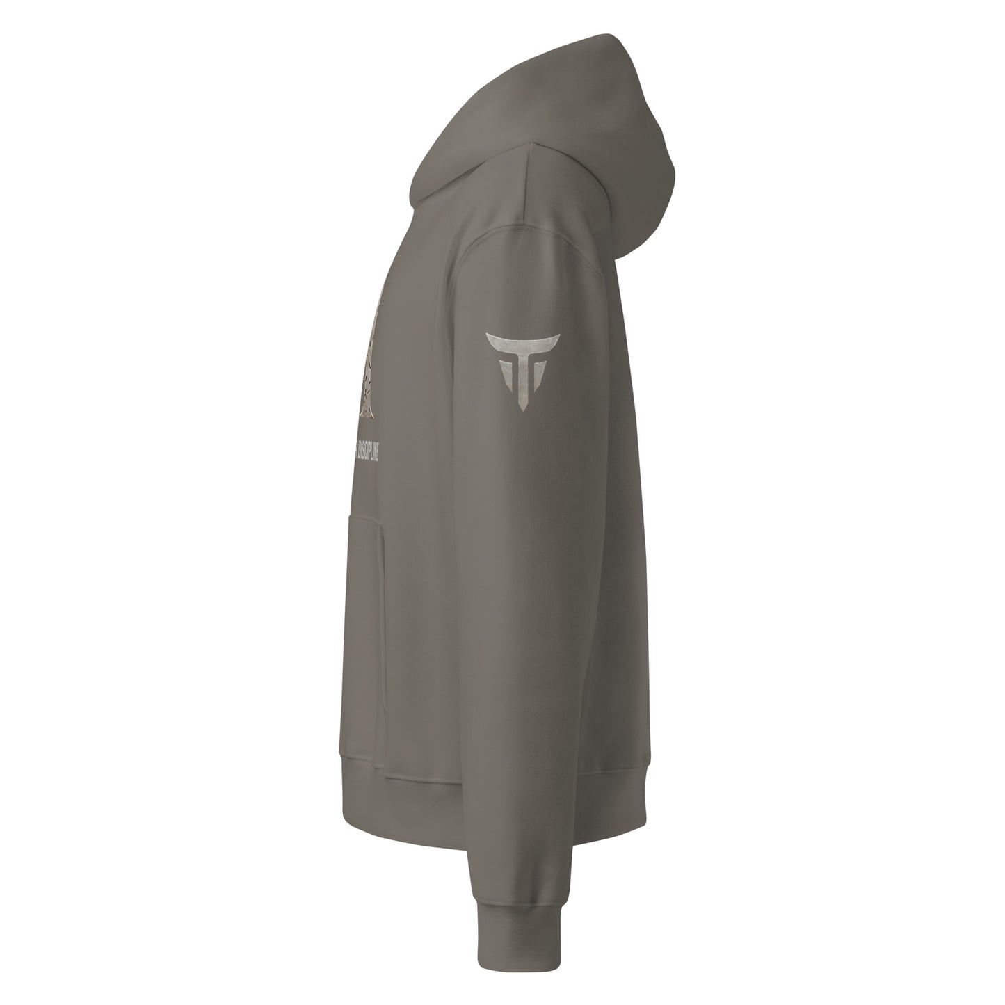 Warrior oversized heavyweight gym hoodie in Asphalt, left side view