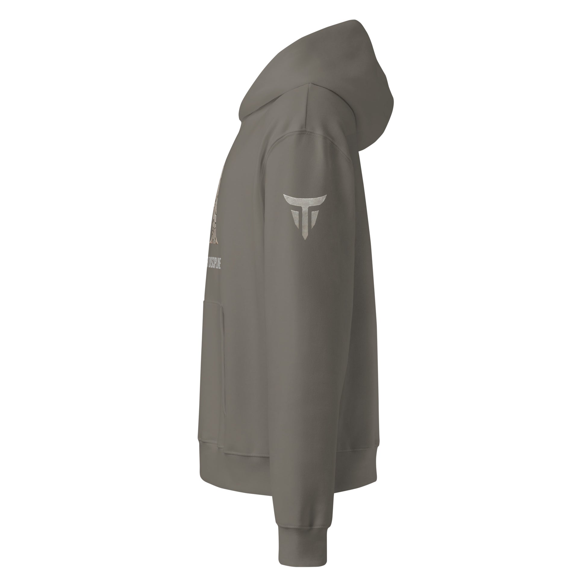 Warrior oversized heavyweight gym hoodie in Asphalt, left side view