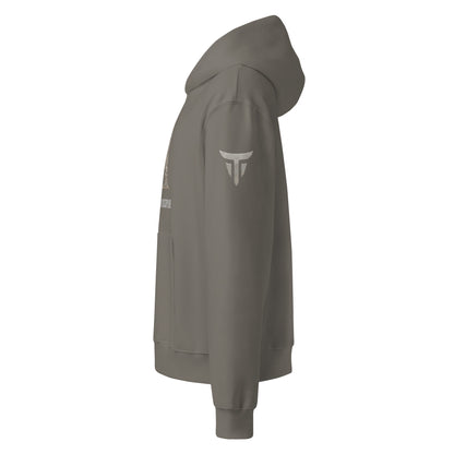 Warrior oversized heavyweight gym hoodie in Asphalt, left side view