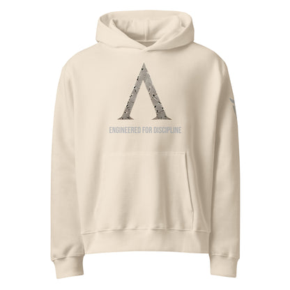 Warrior oversized heavyweight gym hoodie in Dust, front view