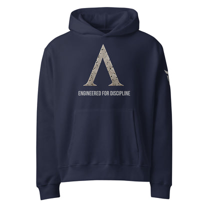 Warrior oversized heavyweight gym hoodie in Navy, front view