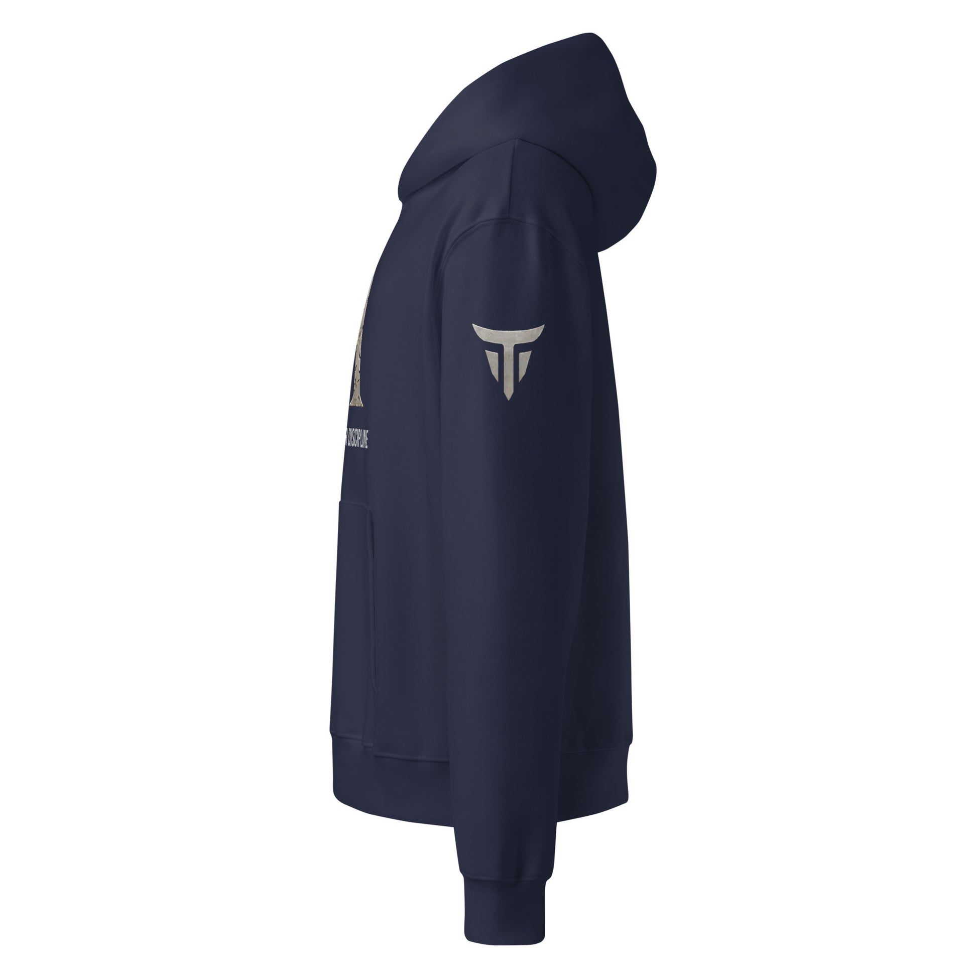 Warrior oversized heavyweight gym hoodie in Navy, left side view